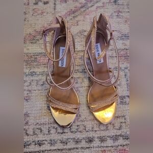 SM Metallic Rose Gold Strappy Heels W/ Rhinstone Straps Size 7